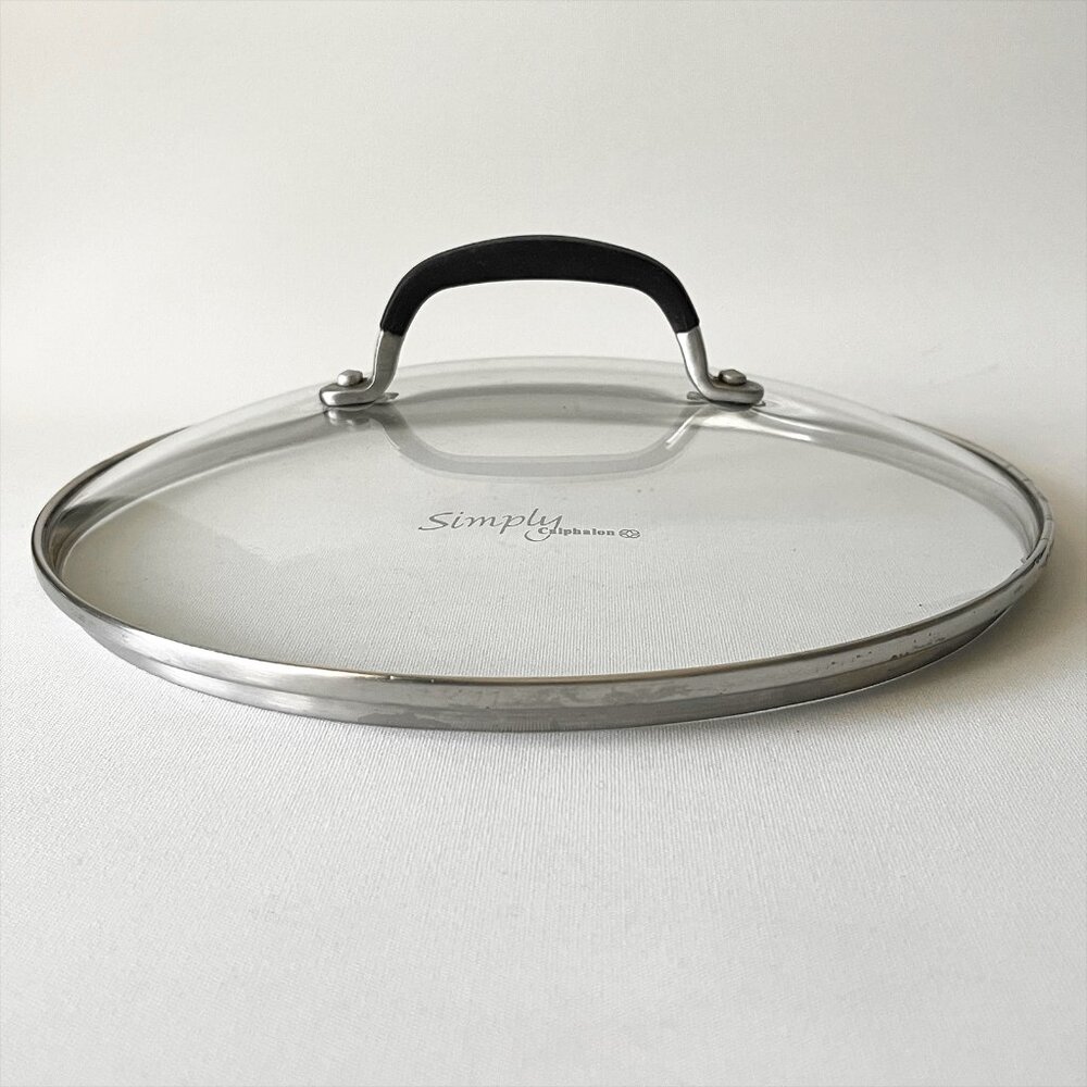 Simply Calphalon Transparent Glass Lid 9.8"ID w/ Rubber Stainless Steel Handle
